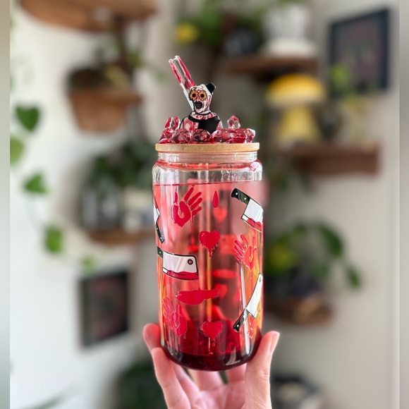Art the clown blood drip snow globe tumbler with blood drip straw- handmade - Picture 1 of 12